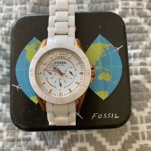 Fossil Chronograph White Ceramic Watch
